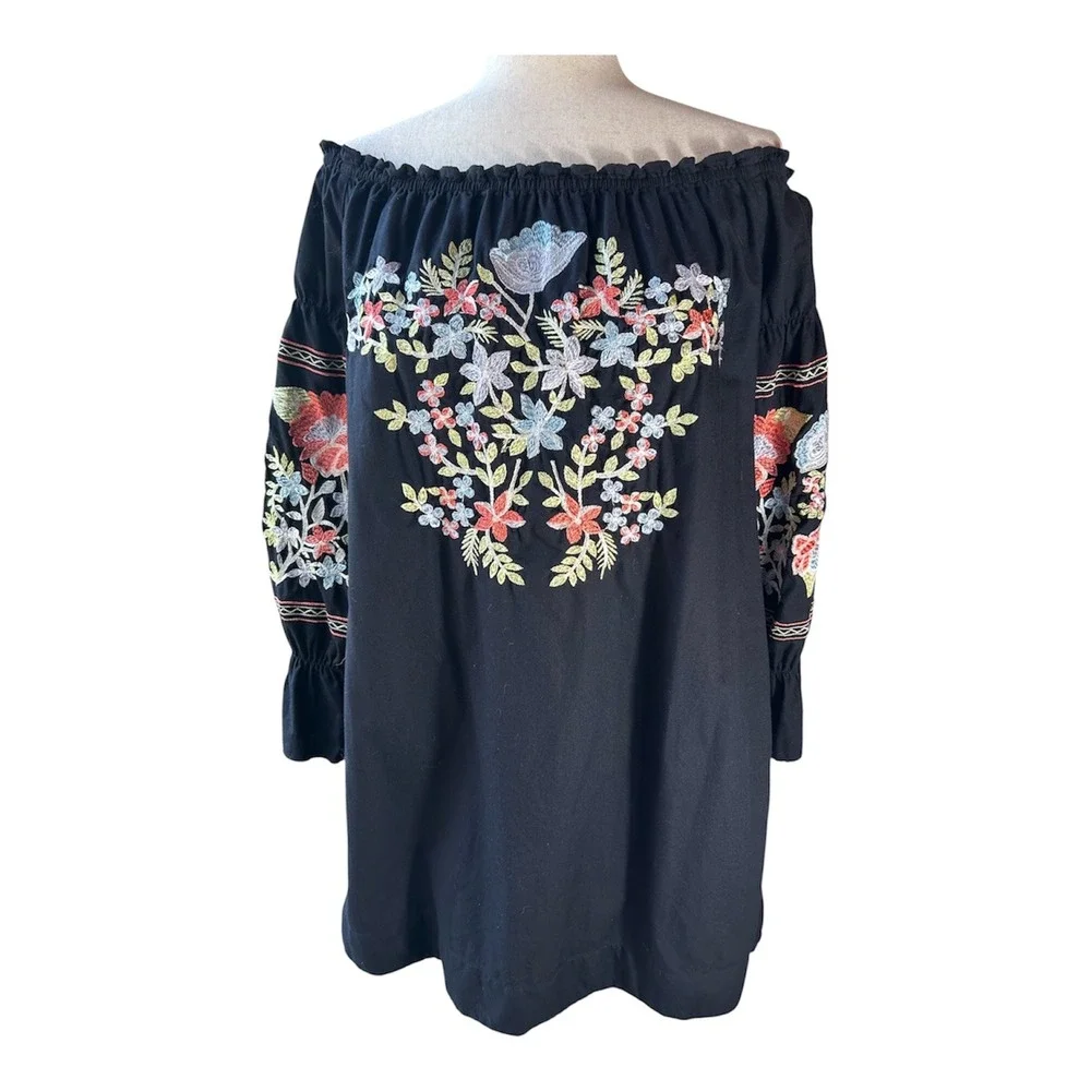 Free People Faded Bloom Mini Dress  MEDIUM Black Floral Embroidered OB626578